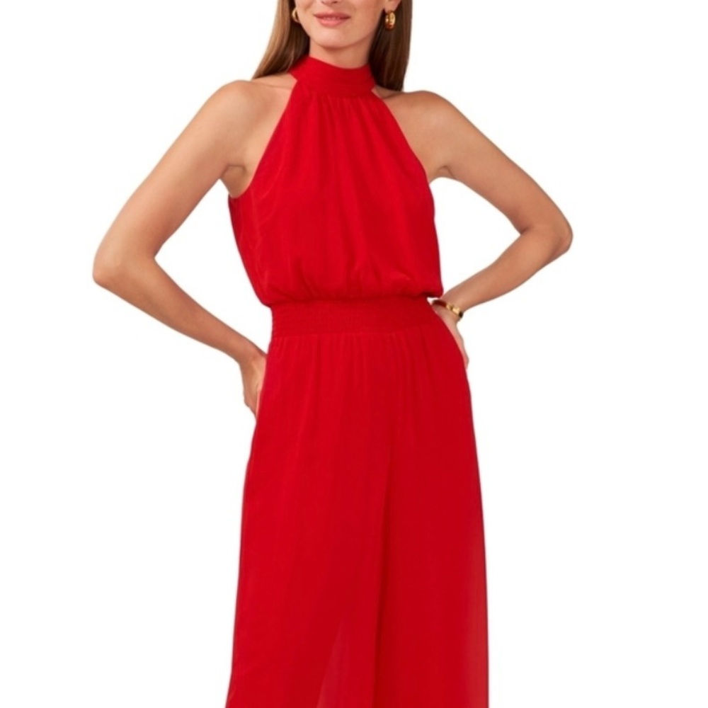 NWT Vince Camuto Women's Halter Tie-Back Wide-Leg Jumpsuit - Ultra
Red